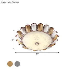 Sunflower Glass Ceiling Lamp: Textured, LED Flush Mount, 14"/18"/22" Width, Silver/Gold, Ideal for Countryside Bedroom