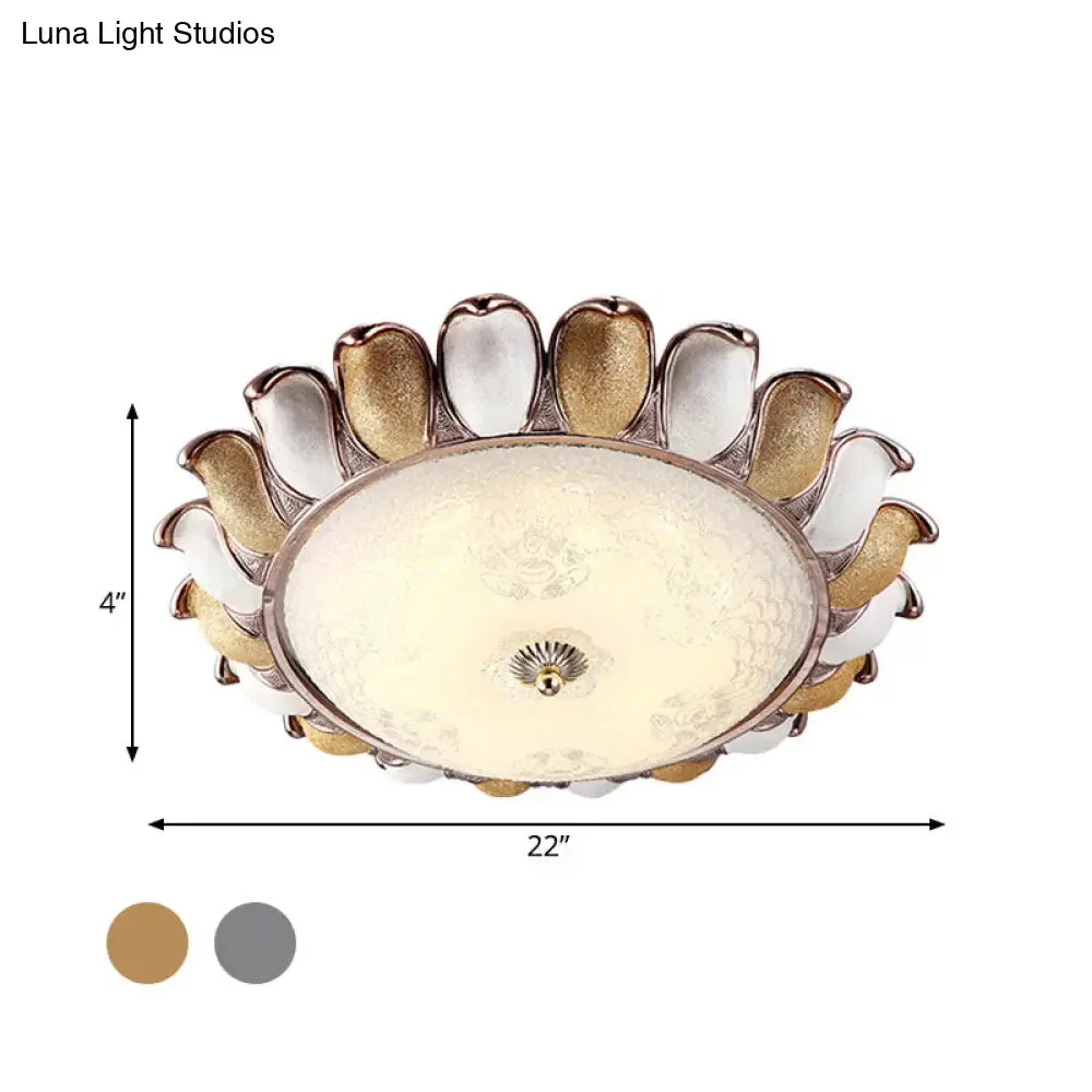 Sunflower Glass Ceiling Lamp: Textured, LED Flush Mount, 14"/18"/22" Width, Silver/Gold, Ideal for Countryside Bedroom