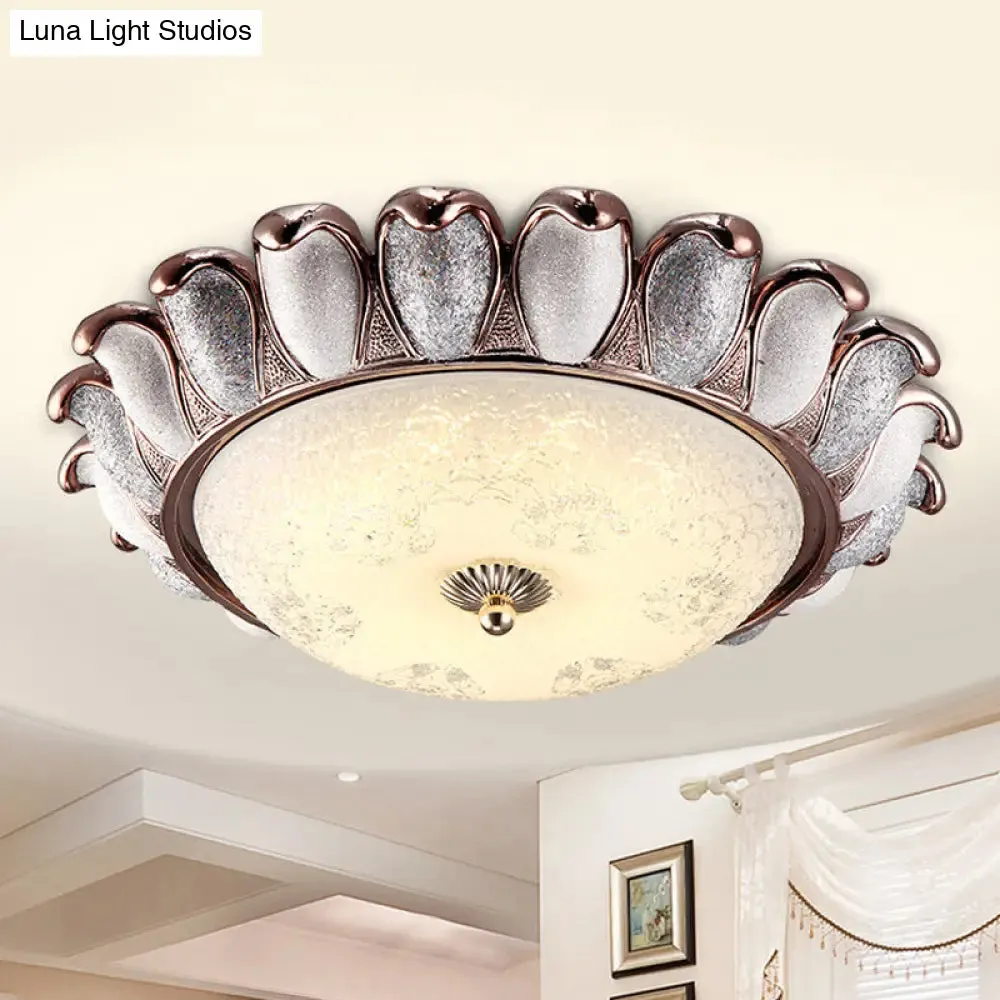 Sunflower Glass Ceiling Lamp: Textured, LED Flush Mount, 14"/18"/22" Width, Silver/Gold, Ideal for Countryside Bedroom