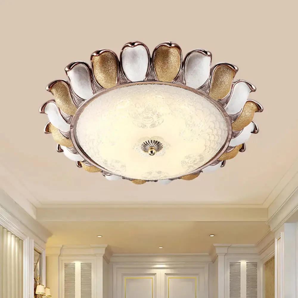 Sunflower Glass Ceiling Lamp: Textured, LED Flush Mount, 14"/18"/22" Width, Silver/Gold, Ideal for Countryside Bedroom