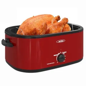 SUNVIVI 20 Quart Turkey Electric Roaster Oven with Self-Basting Lid, Stainless Steel, Red