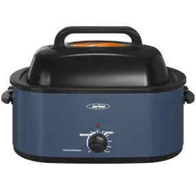 Sunvivi 24 Quart Electric Turkey Roaster Oven with Visible Glass Lid,Removable Pan & Rack, Stainless Steel, Blue