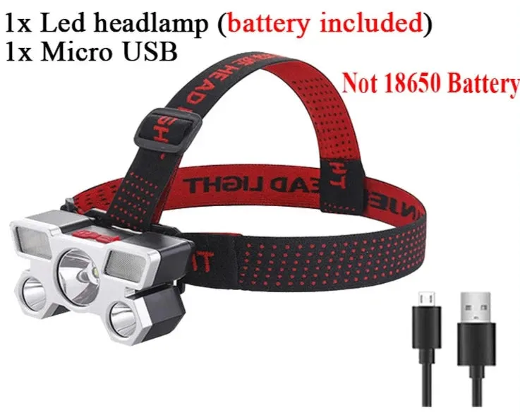 Super Bright 5 LED USB Rechargeable Headlamp 18650 Built-in Battery Headlight Portable Head Flashlight Night Run Fishing Lantern