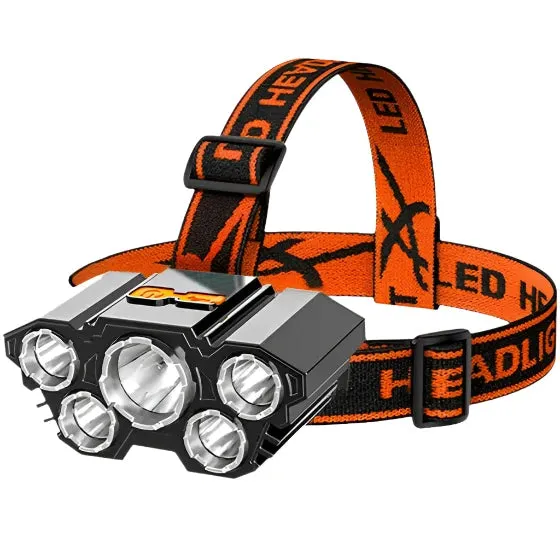 Super Bright 5 LED USB Rechargeable Headlamp 18650 Built-in Battery Headlight Portable Head Flashlight Night Run Fishing Lantern