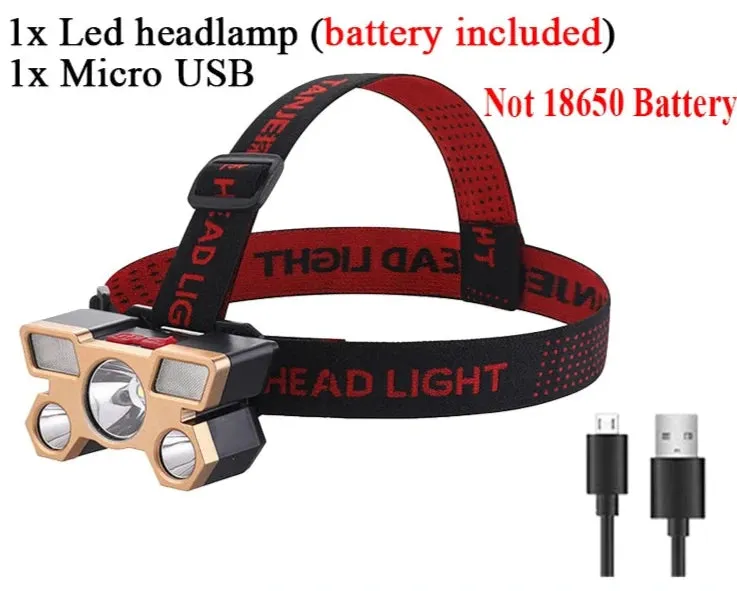 Super Bright 5 LED USB Rechargeable Headlamp 18650 Built-in Battery Headlight Portable Head Flashlight Night Run Fishing Lantern