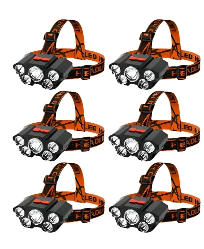 Super Bright 5 LED USB Rechargeable Headlamp 18650 Built-in Battery Headlight Portable Head Flashlight Night Run Fishing Lantern