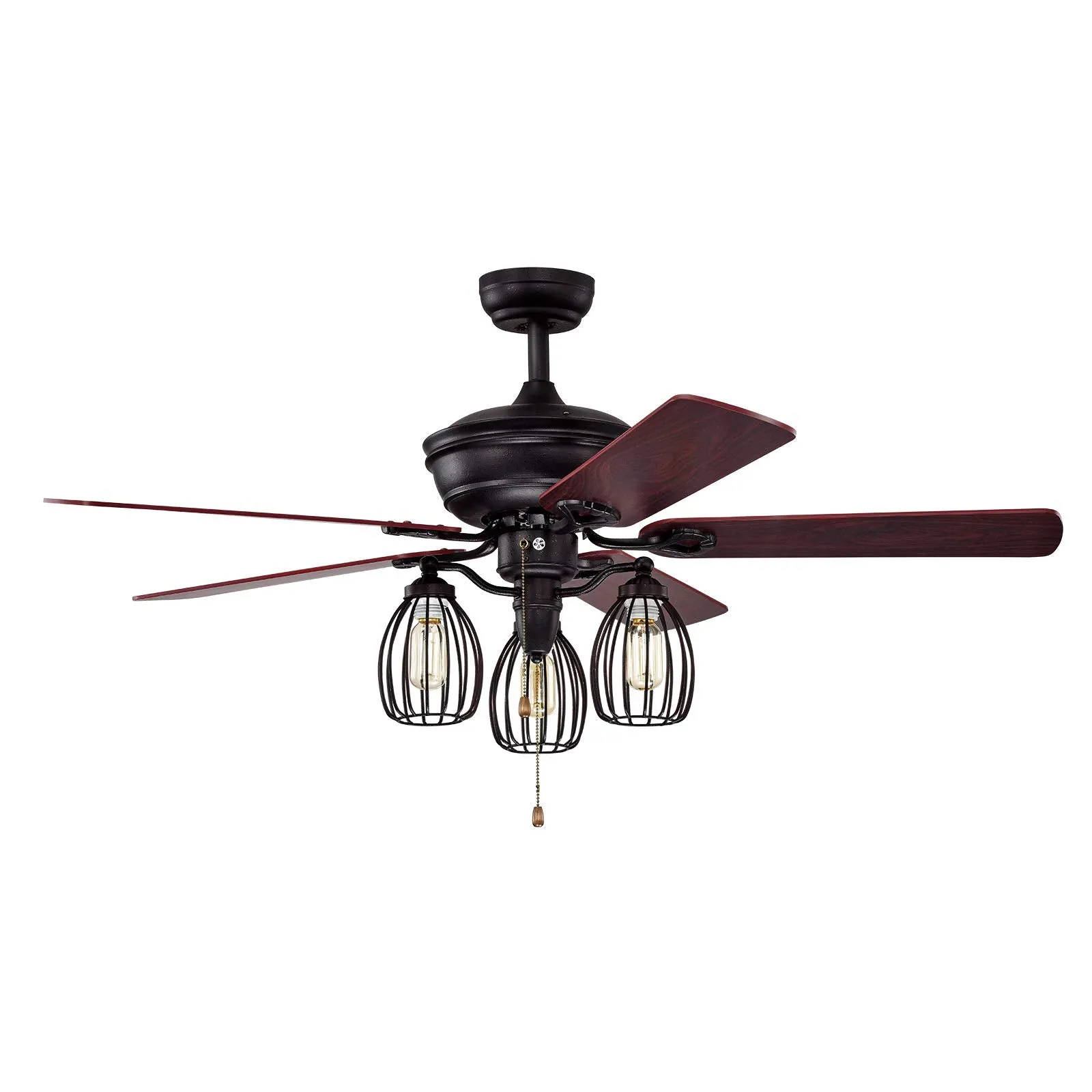 Tangkula 52-Inch Ceiling Fan with Lights, Industrial Ceiling Fan w/ 5 Iron Blades & 3 Cage Lights