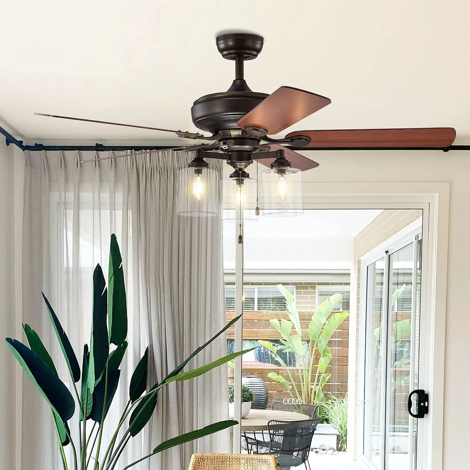 Tangkula Ceiling Fan with Lights 52 Inch, Industrial Pull Chain Ceiling Fan with Lighting