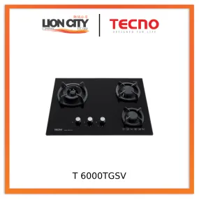 TECNO T 6000TGSV BK/CGY 3-Burner 65cm Glass Cooker Hob with Inferno Wok Burner Technology