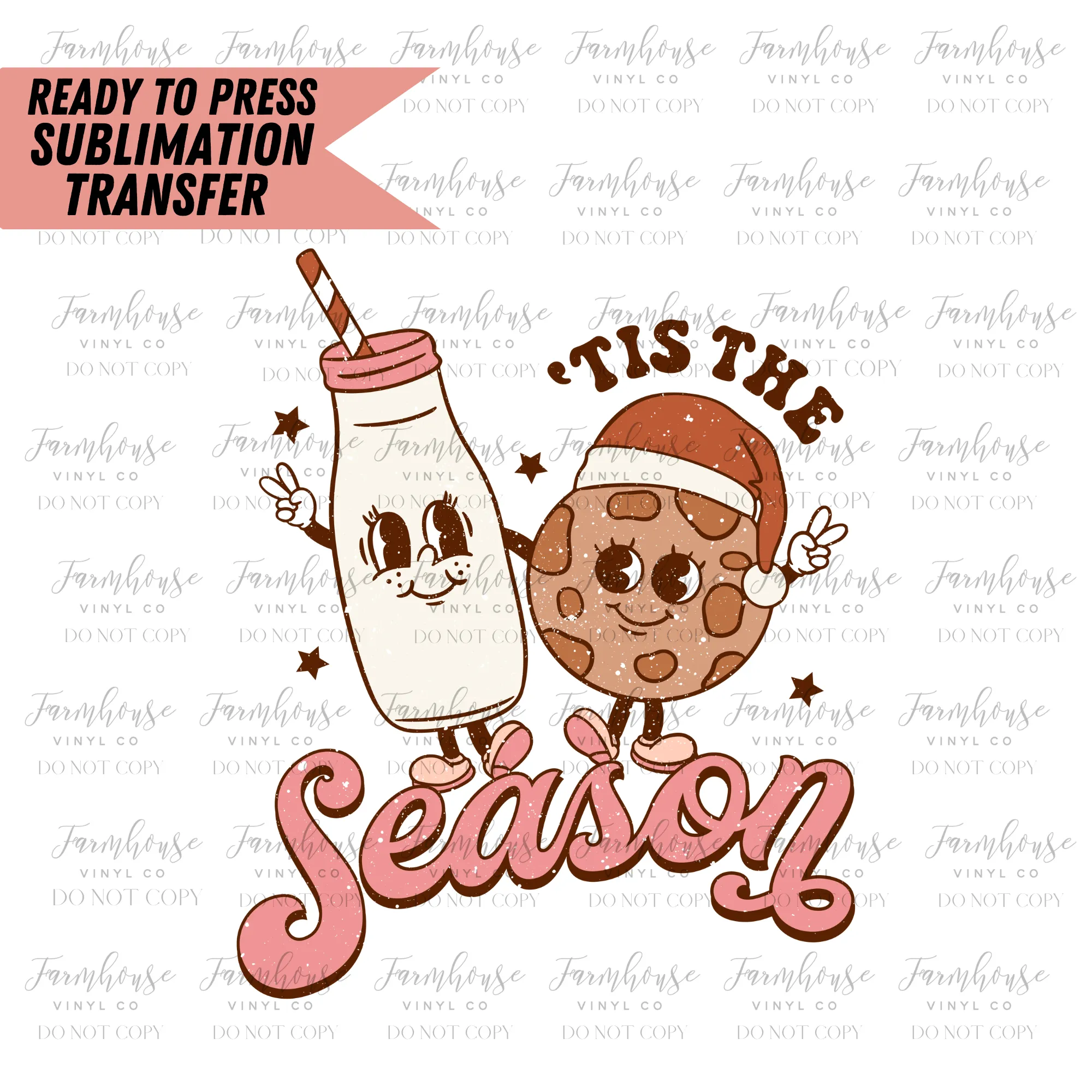 Tis the Season Cookies & Milk Ready to Press Sublimation Transfer