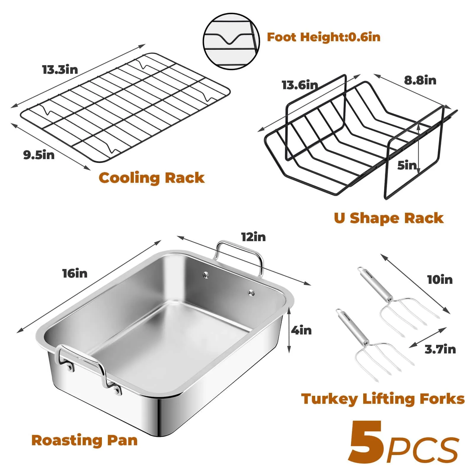 Turkey Roasting Pan with Nonstick Rack: Large 16 x 12 Inch Stainless Steel Turkey Roast Pan Set Rectangular Roaster – Perfect for Thanksgiving