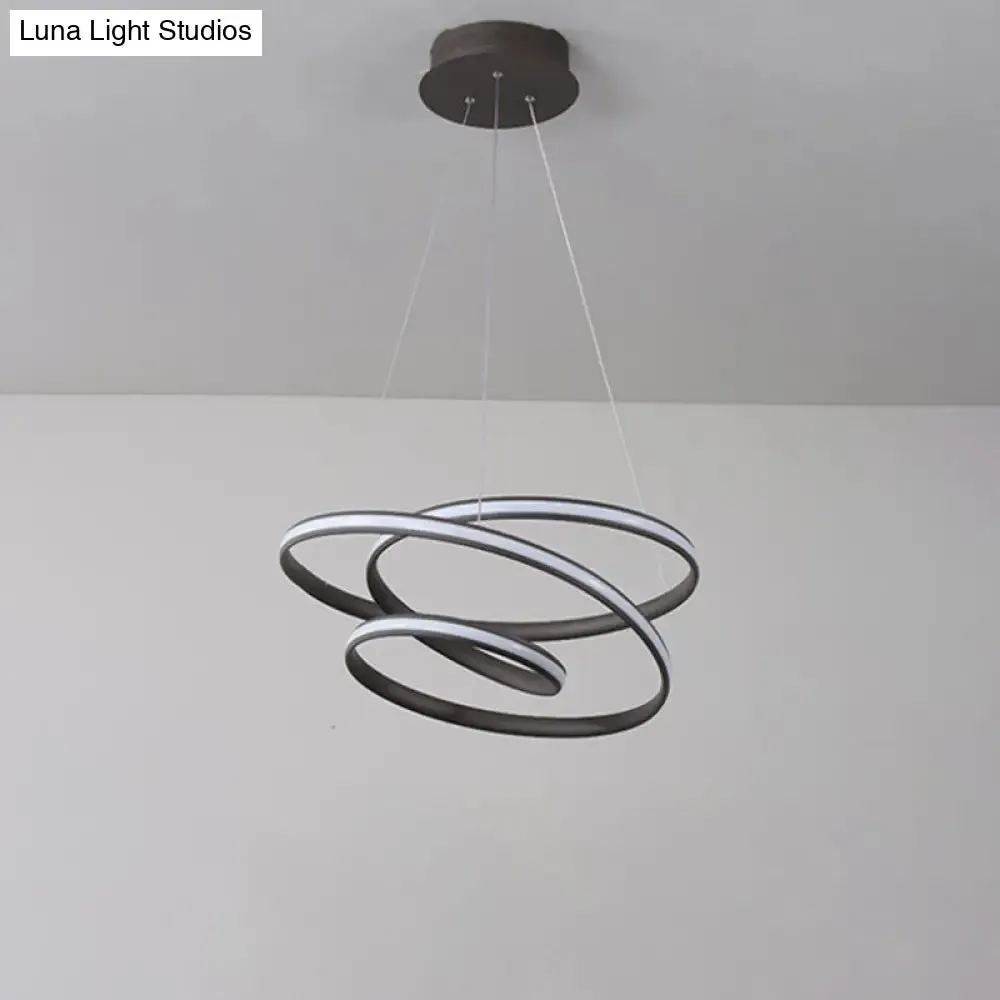 Twisted Circle Suspension Pendant LED Chandelier in Coffee with Warm/White Light for Bedroom