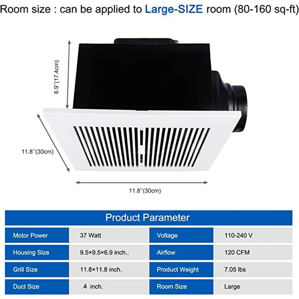 Ultra-Quiet Household HVAC Ventilation Fan for Bathroom, DC Motor, White