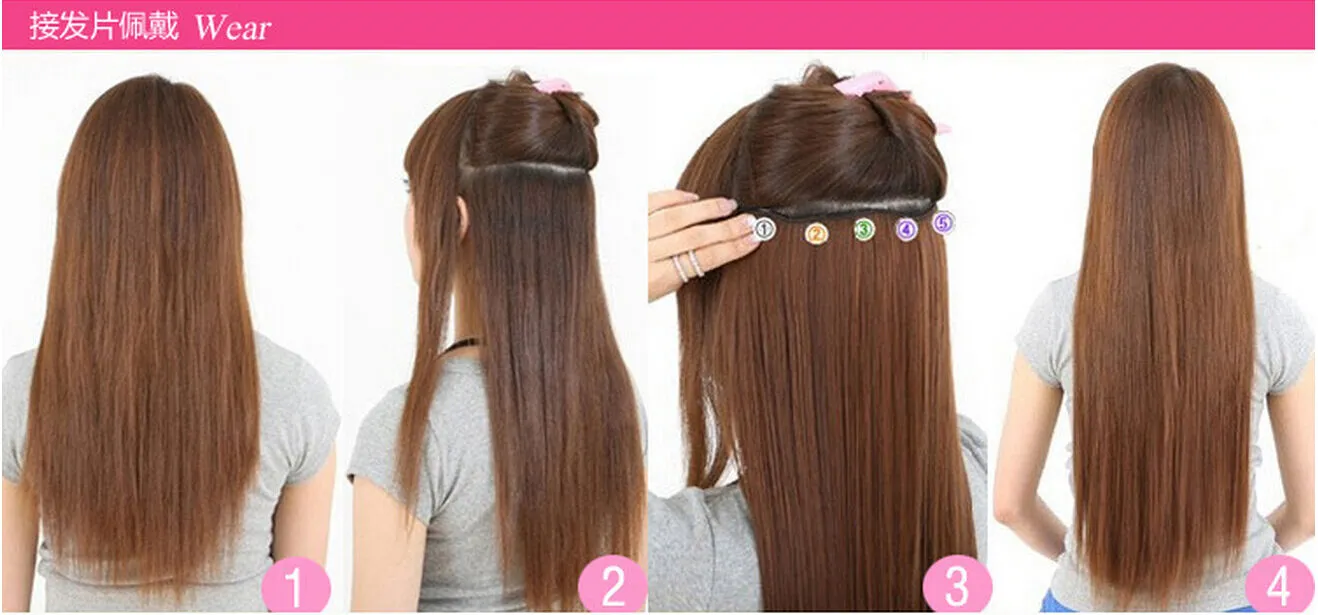 【US Stock】 3/4 Full Head Hair Extensions Clip Straight Curly w/ 5 Clips, Long