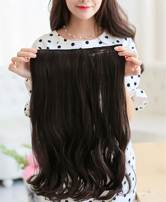 【US Stock】 3/4 Full Head Hair Extensions Clip Straight Curly w/ 5 Clips, Long