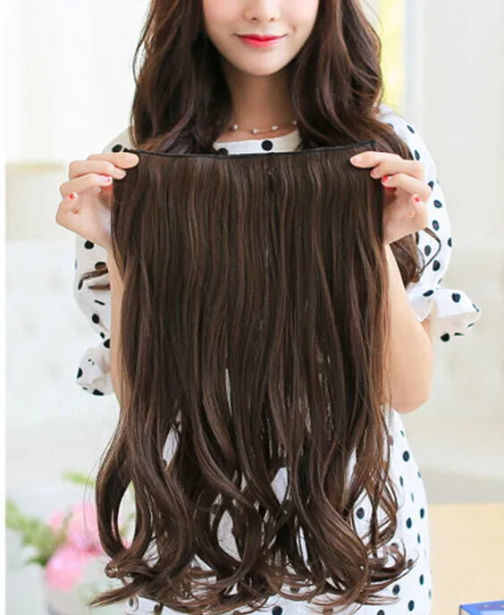 【US Stock】 3/4 Full Head Hair Extensions Clip Straight Curly w/ 5 Clips, Long