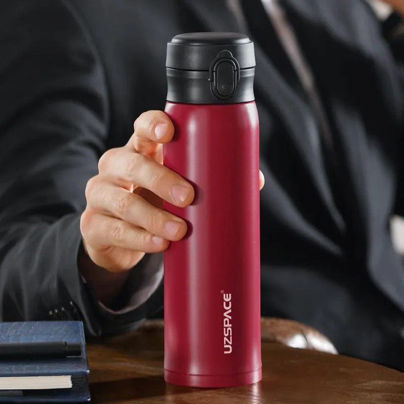 UZSPACE Business Sport Water Bottle Flask Stainless Steel Thermos Direct Drink Leakproof Portable Car Tea Cup Coffee Mug