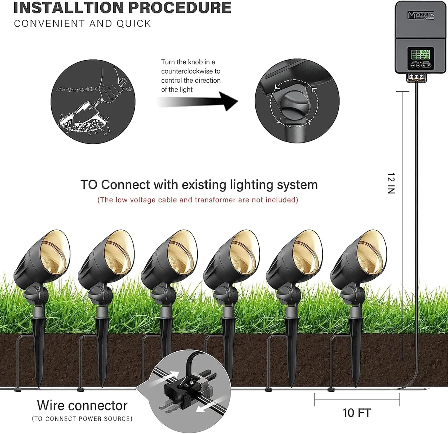 VENUS MANUFACTURING 4 Pack Low Voltage Landscape Flood Light 5Watt LED Outdoor Landscape Lighting Kits 400 Lumen Black Waterproof Spotlights 12V 2700K Warm White Metal Tree Lights for Garden & Yard