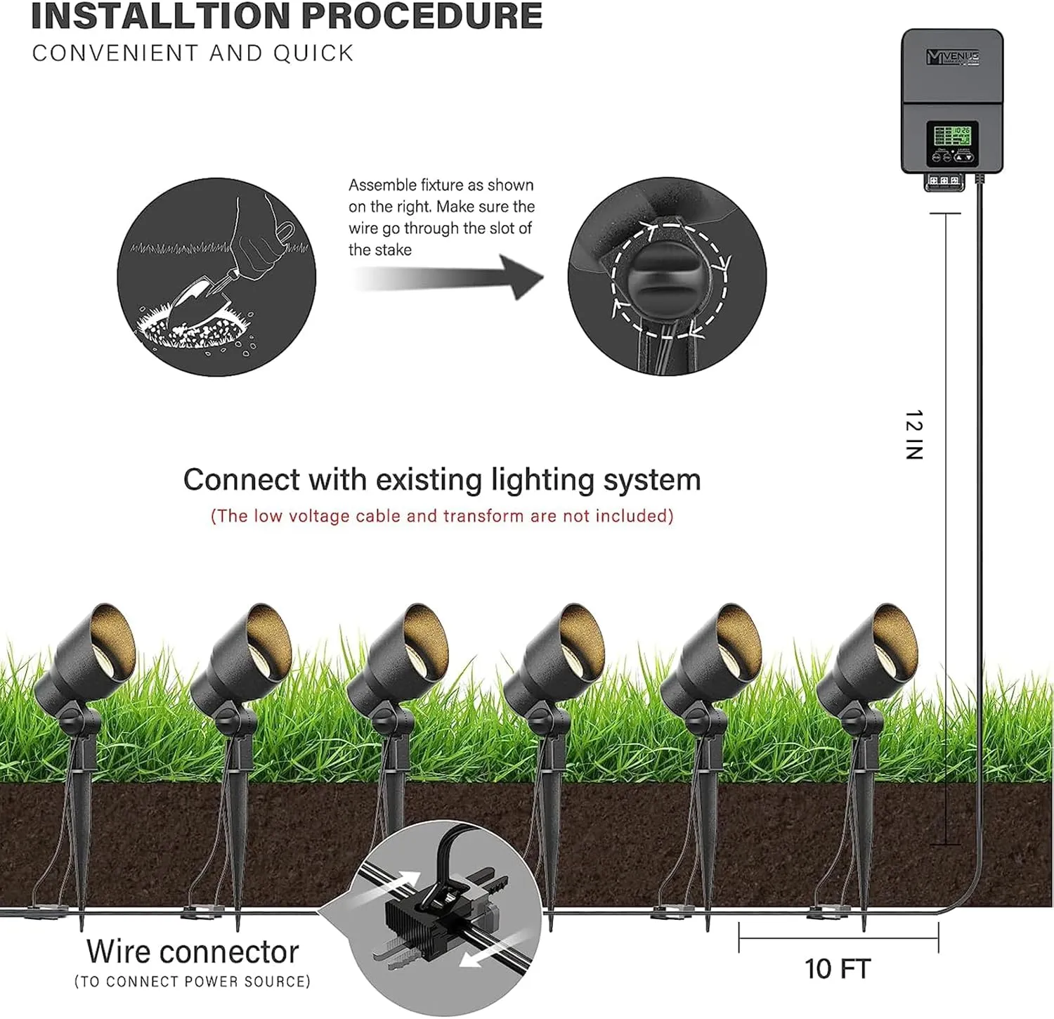 VENUS MANUFACTURING 6 Pack Low Voltage Landscape Spotlight 20W Halogen Outdoor Landscape Lighting Kits 145 Lumen Black Waterproof Flood Lights 12V 2800K Warm White Metal Tree Lights for Garden & Yard