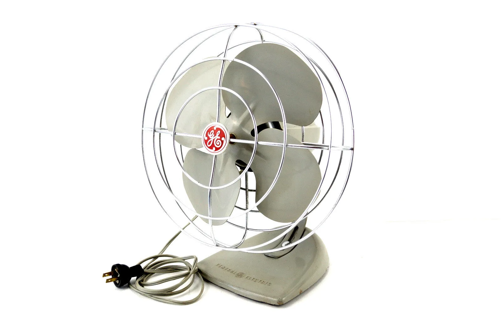 Vintage Industrial Open Cage Oscillating Fan by General Electric (c.1950s)