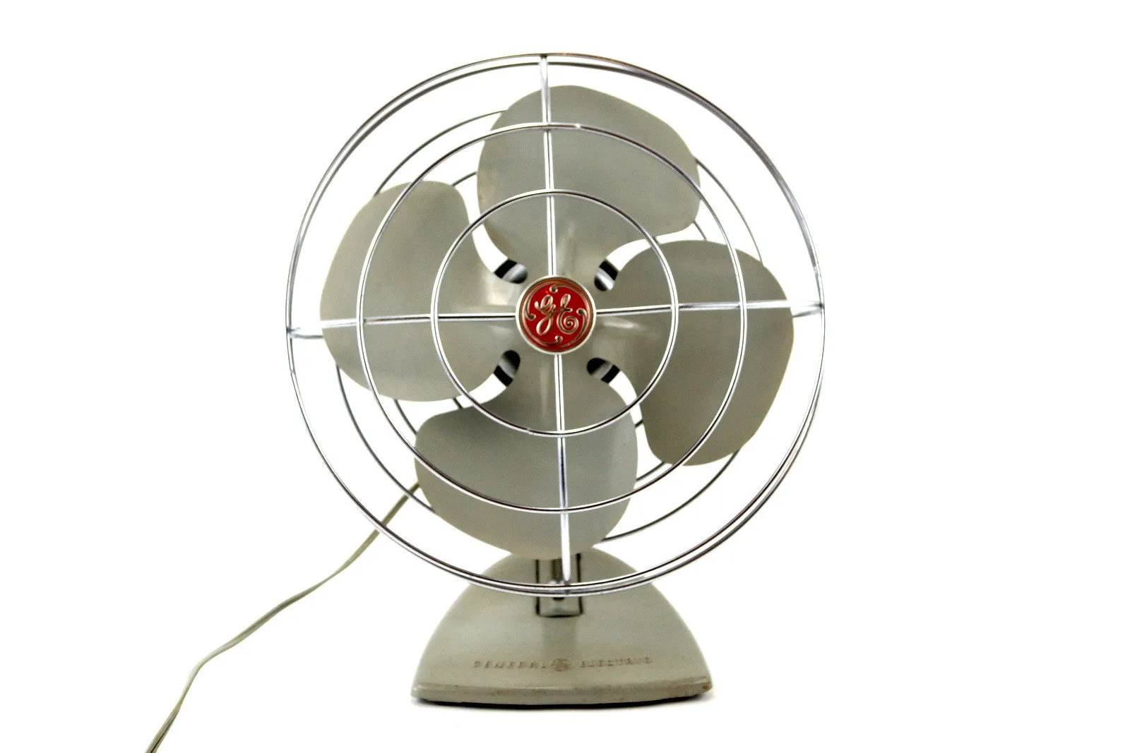 Vintage Industrial Open Cage Oscillating Fan by General Electric (c.1950s)