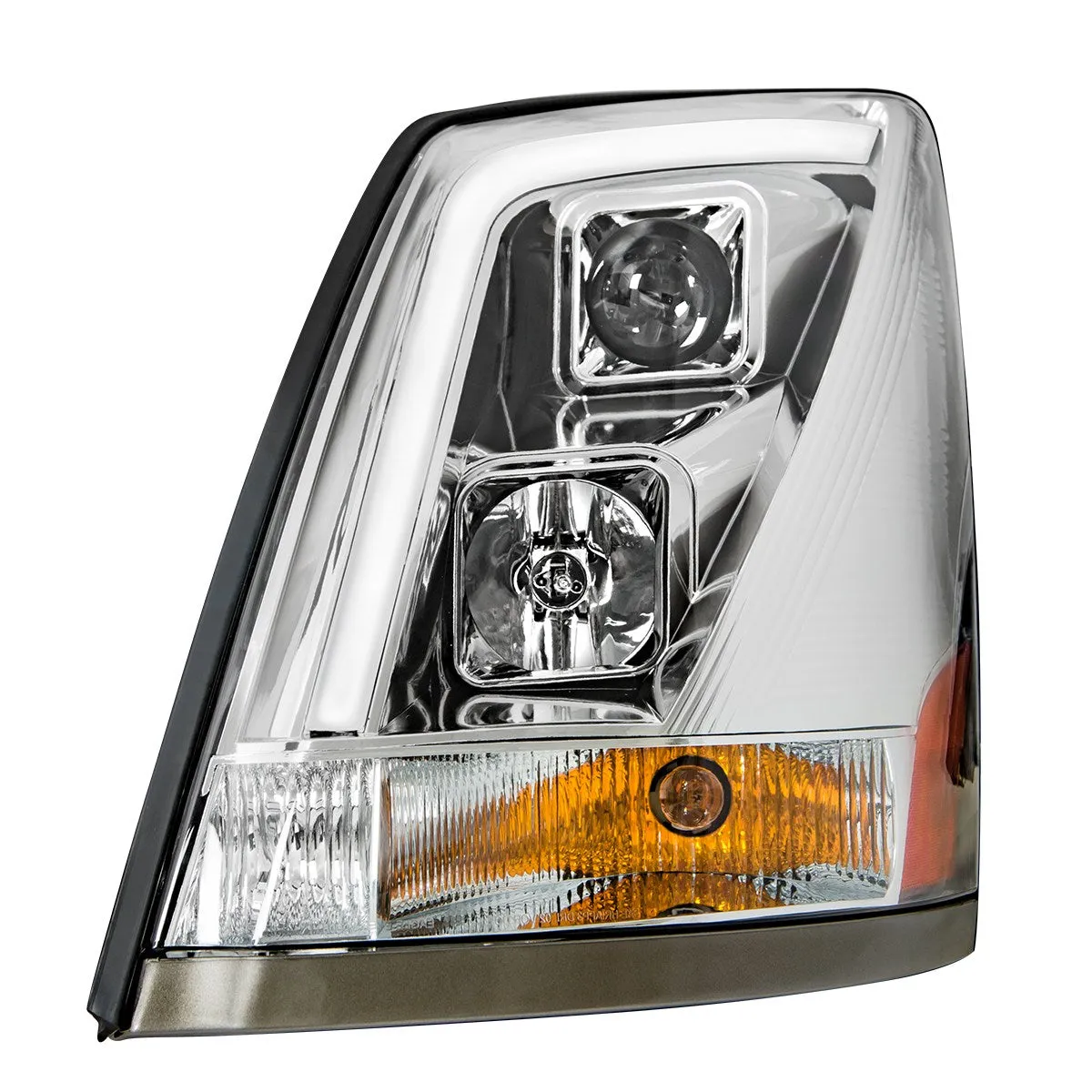 VOLVO VN/VNL CHROME PROJECTOR HEADLIGHT W/WHITE HIGH POWER LED POSITION/DAYTIME RUNNING LIGHT