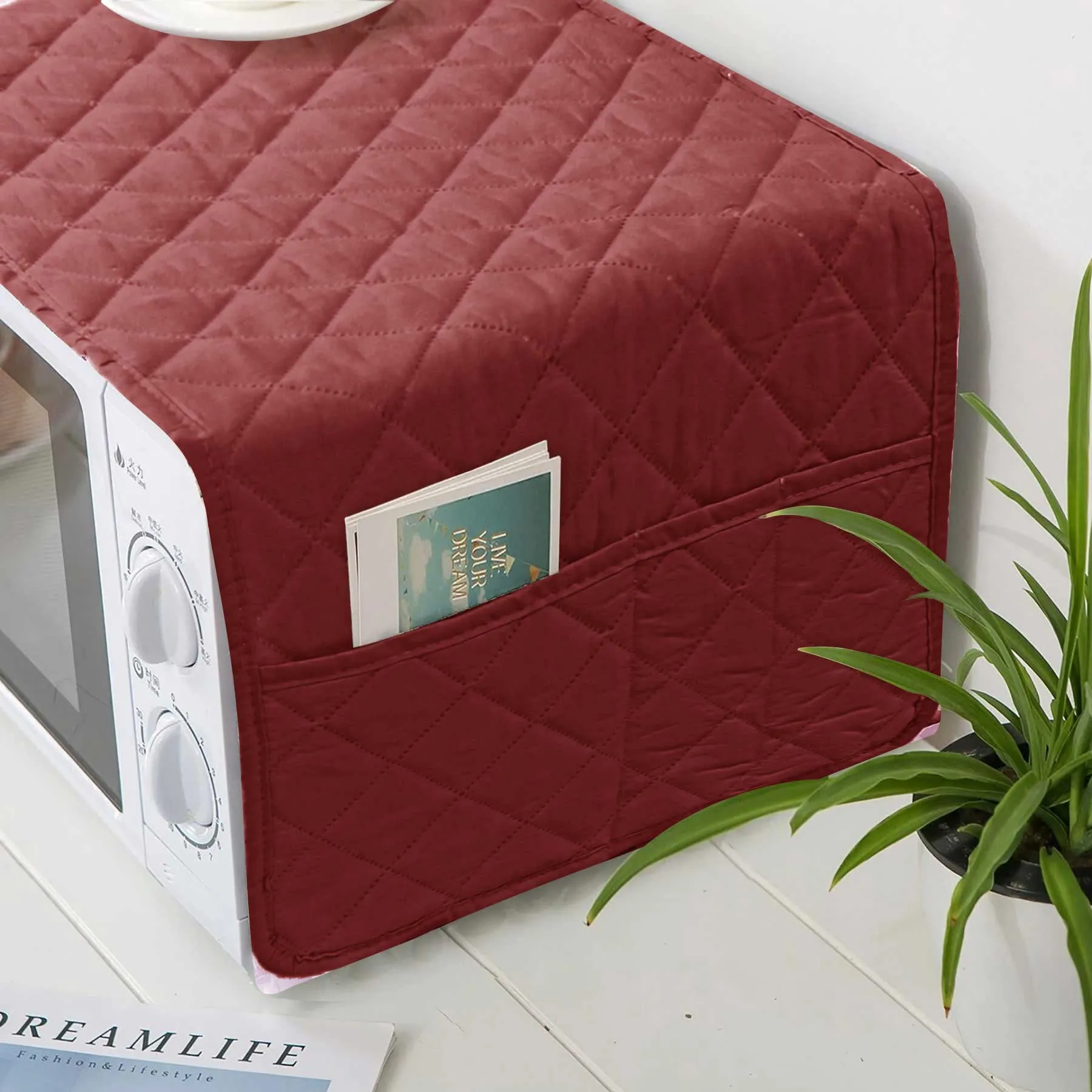 Waterproof Quilted Microwave Oven Cover Maroon