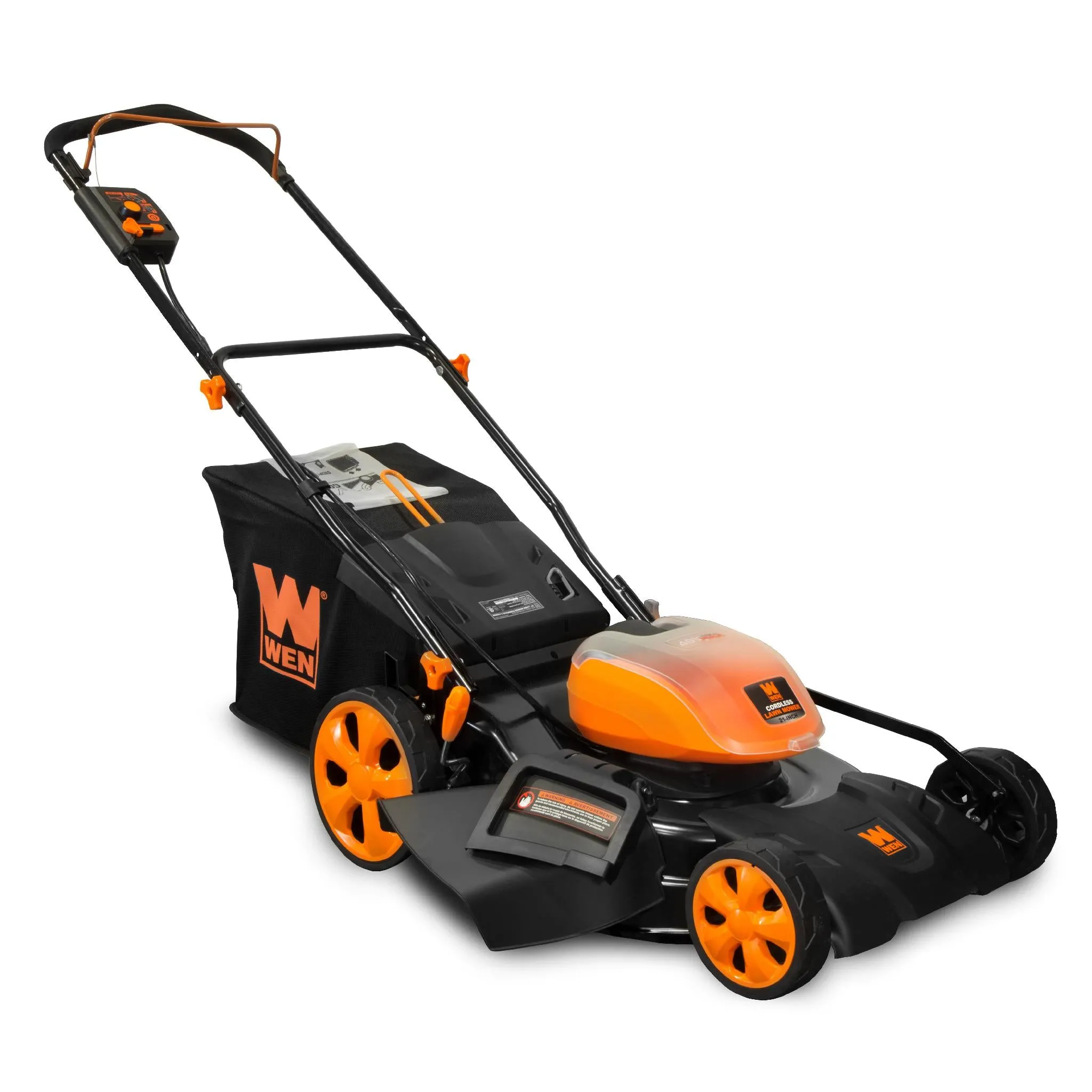 WEN 40441 40V Max Lithium Ion 21-Inch Cordless 3-in-1 Lawn Mower with Two Batteries, 16-Gallon Bag and Charger