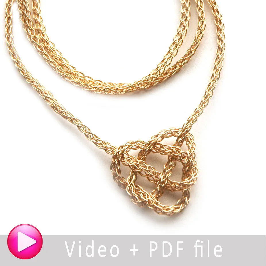 Wire Crochet Necklace - Celtic Heart Knot Necklace, a wire crochet Video and PDF tutorial by Yoola