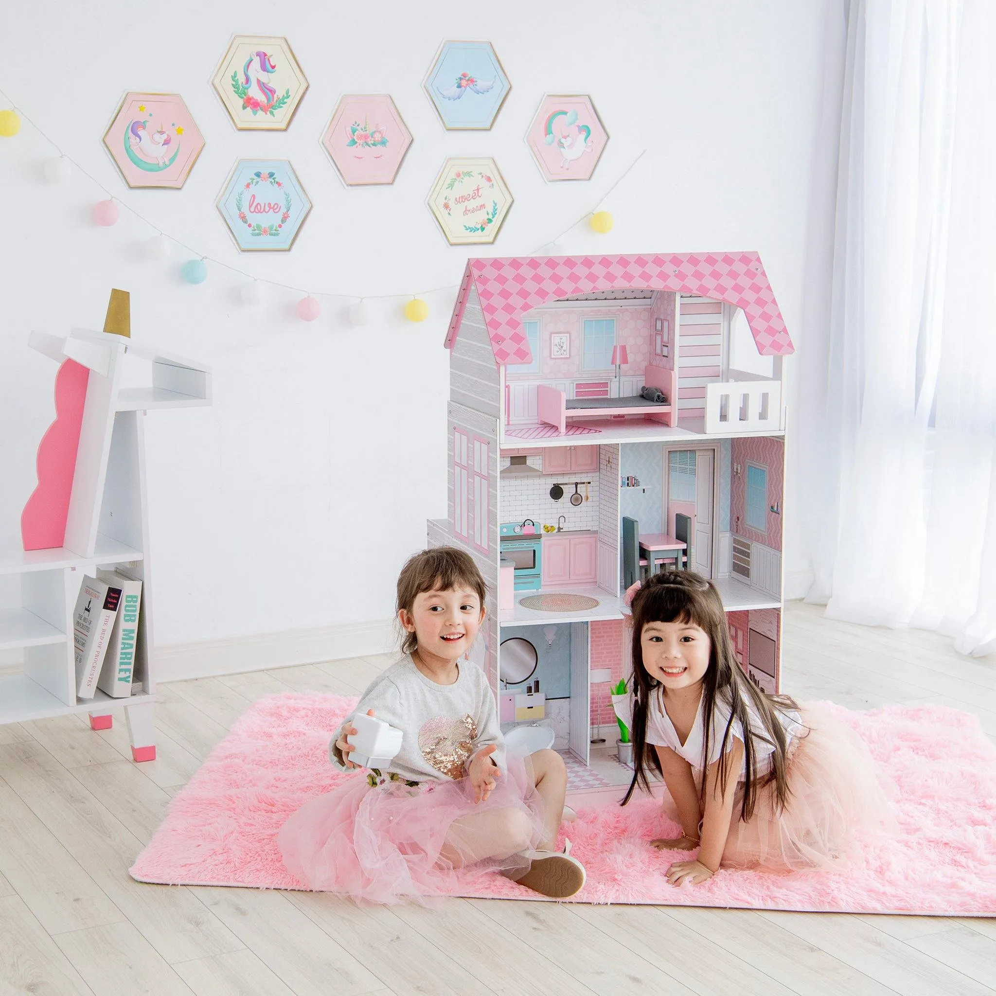 Wonderland Ariel 2 in 1 Doll House & Play Kitchen - Pink / Grey