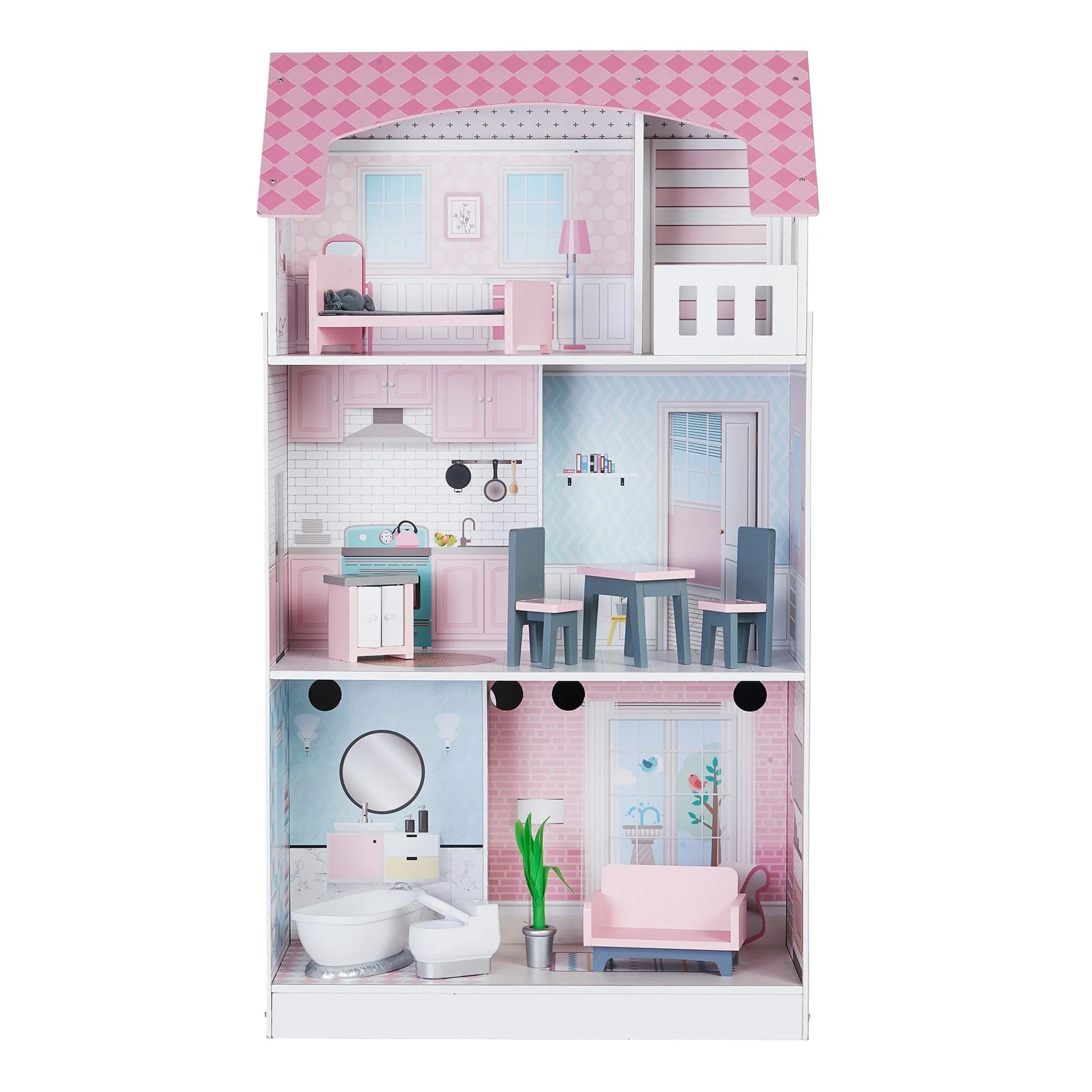 Wonderland Ariel 2 in 1 Doll House & Play Kitchen - Pink / Grey