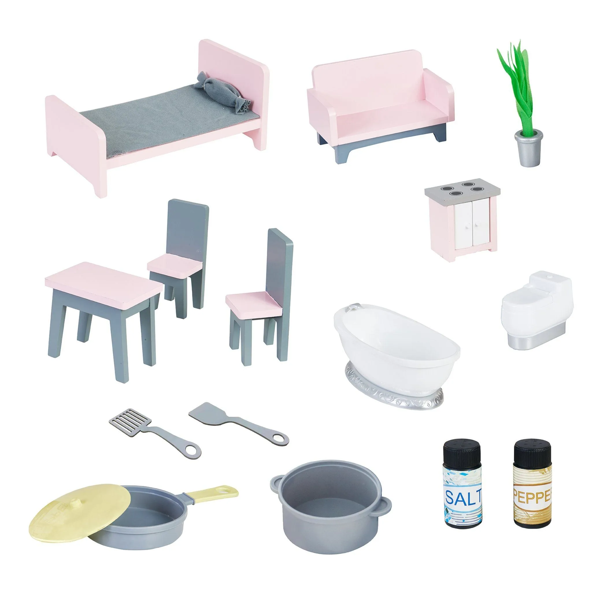 Wonderland Ariel 2 in 1 Doll House & Play Kitchen - Pink / Grey