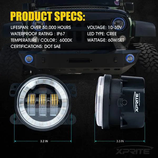 Xprite 4" LED Fog Light Land Rover Defender 90/110 w/ RGB Halo - FL-R4IN-RGB