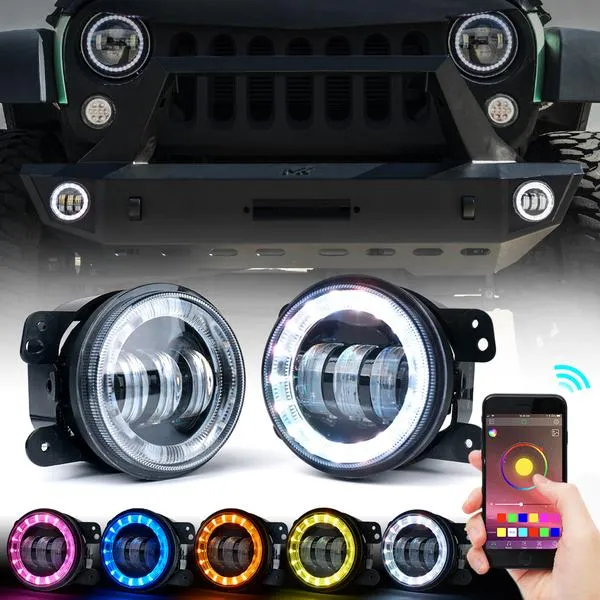 Xprite 4" LED Fog Light Land Rover Defender 90/110 w/ RGB Halo - FL-R4IN-RGB