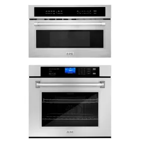 ZLINE Stainless Steel 30" Built-in Convection Microwave Oven and 30" Single Wall Oven with Self Clean (2KP-MW30-AWS30)